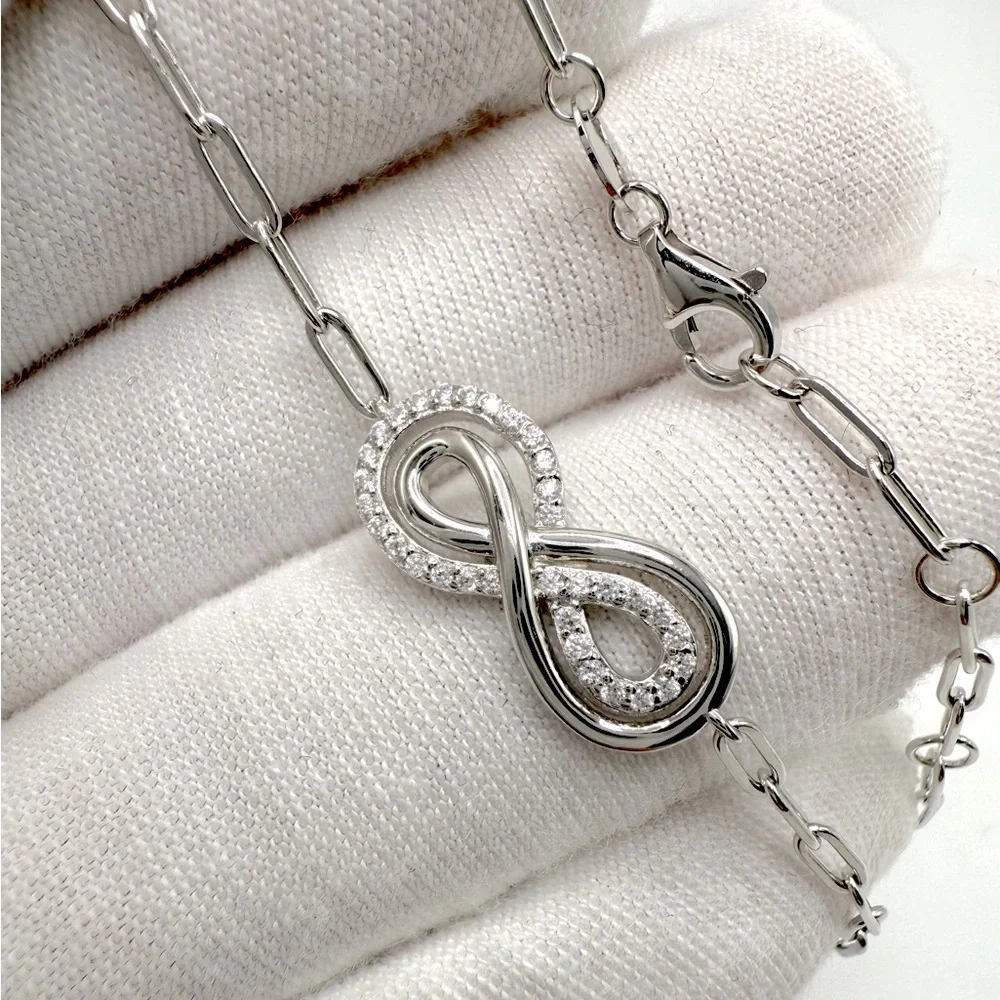7” .925 Sterling Silver Infinity Style Cz Bracelet